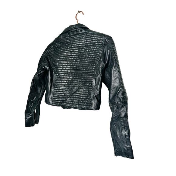 SAMANTHA SIPOS Black Ribbed 100% Leather Biker Cropped Jacket Size Extra Small - Picture 2 of 11